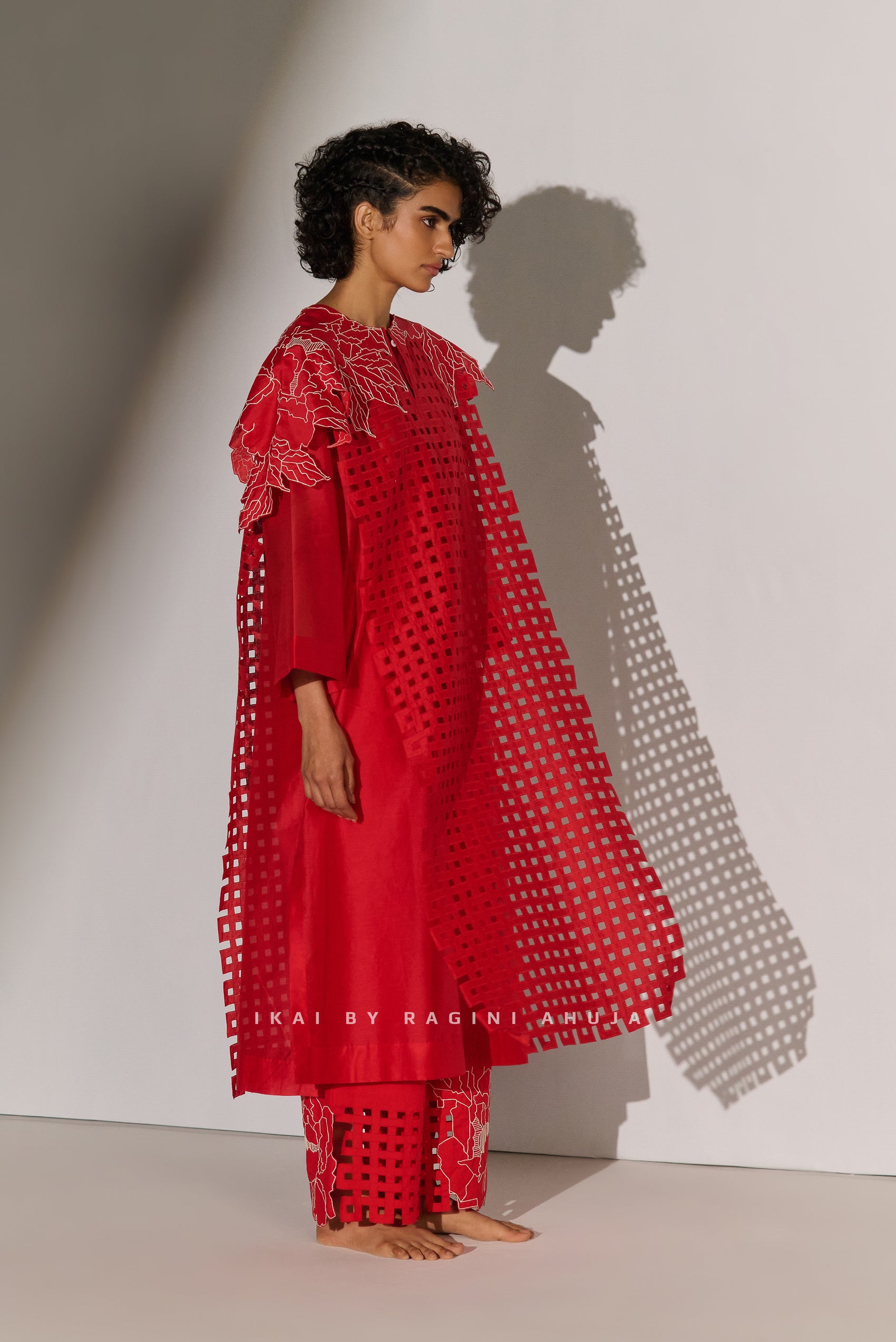 3D FLORAL CUTWORK PANEL KAMEEZ RED