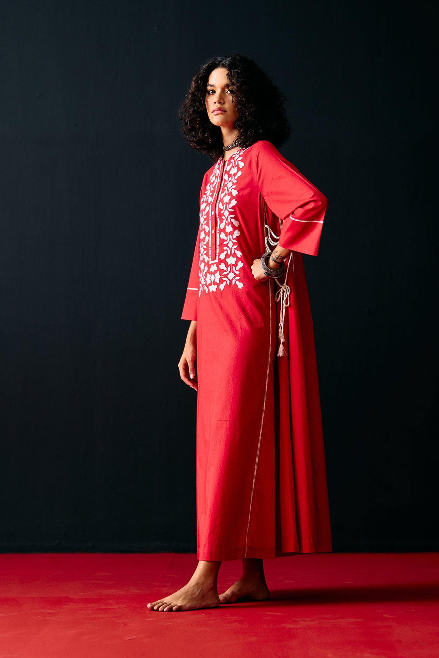 RED FLORAL A-LINE DRESS