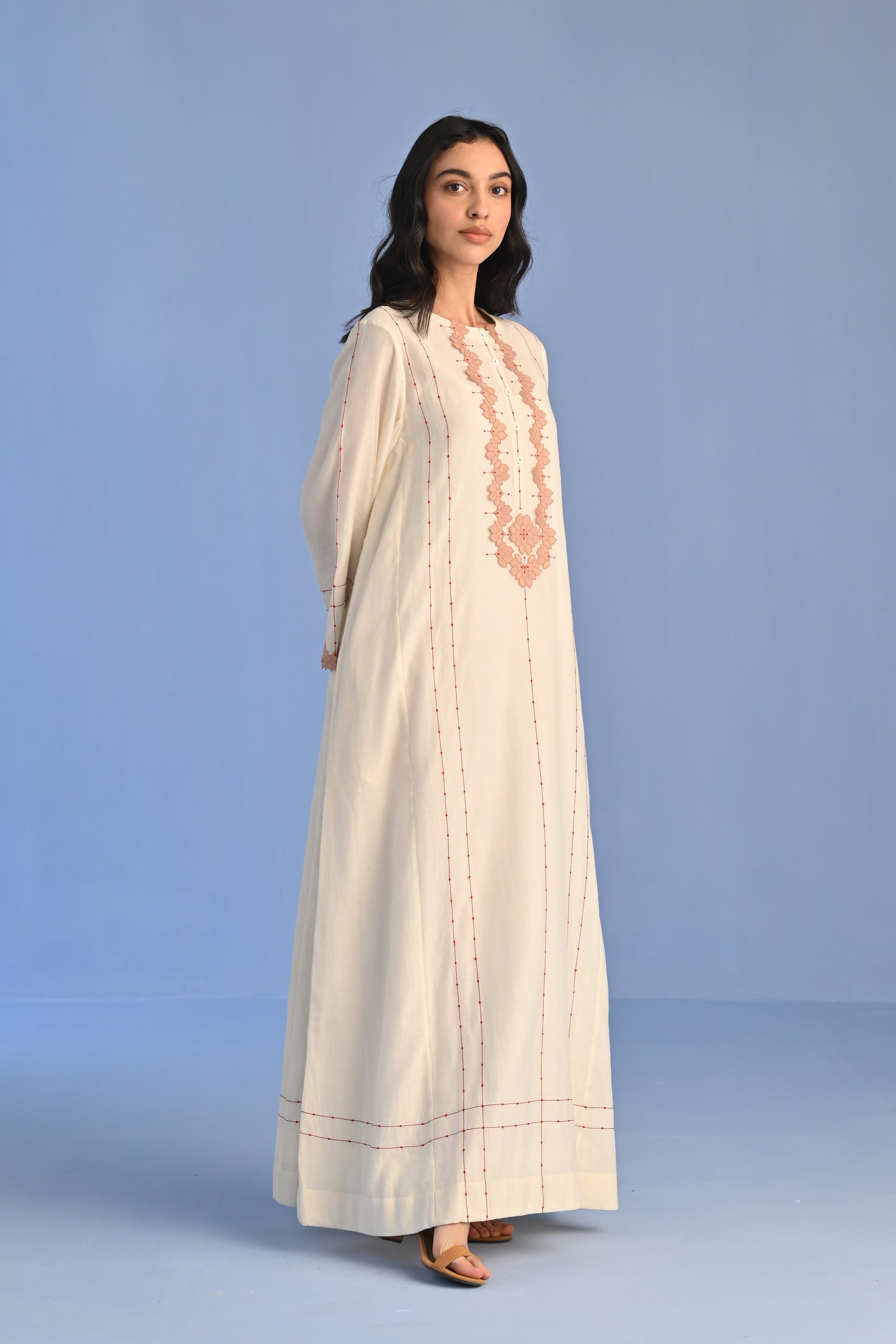 A-LINE DRESS WITH 3D NECK APPLIQUE'