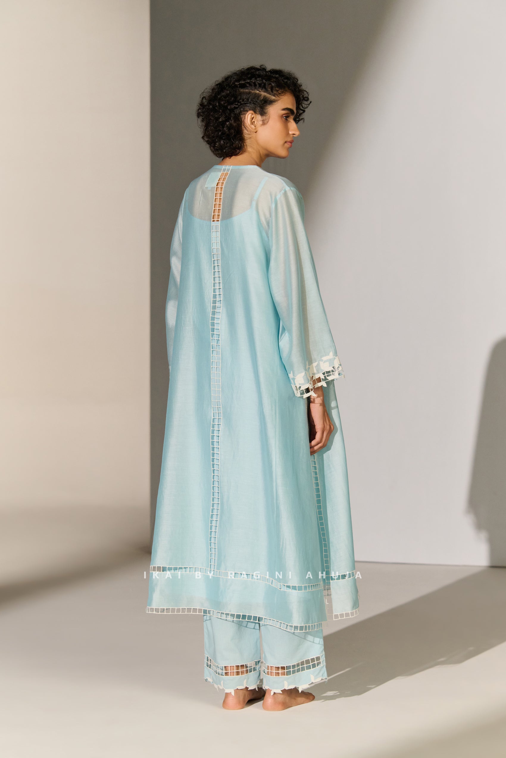 CUTWORK A-LINE KAMEEZ SKY