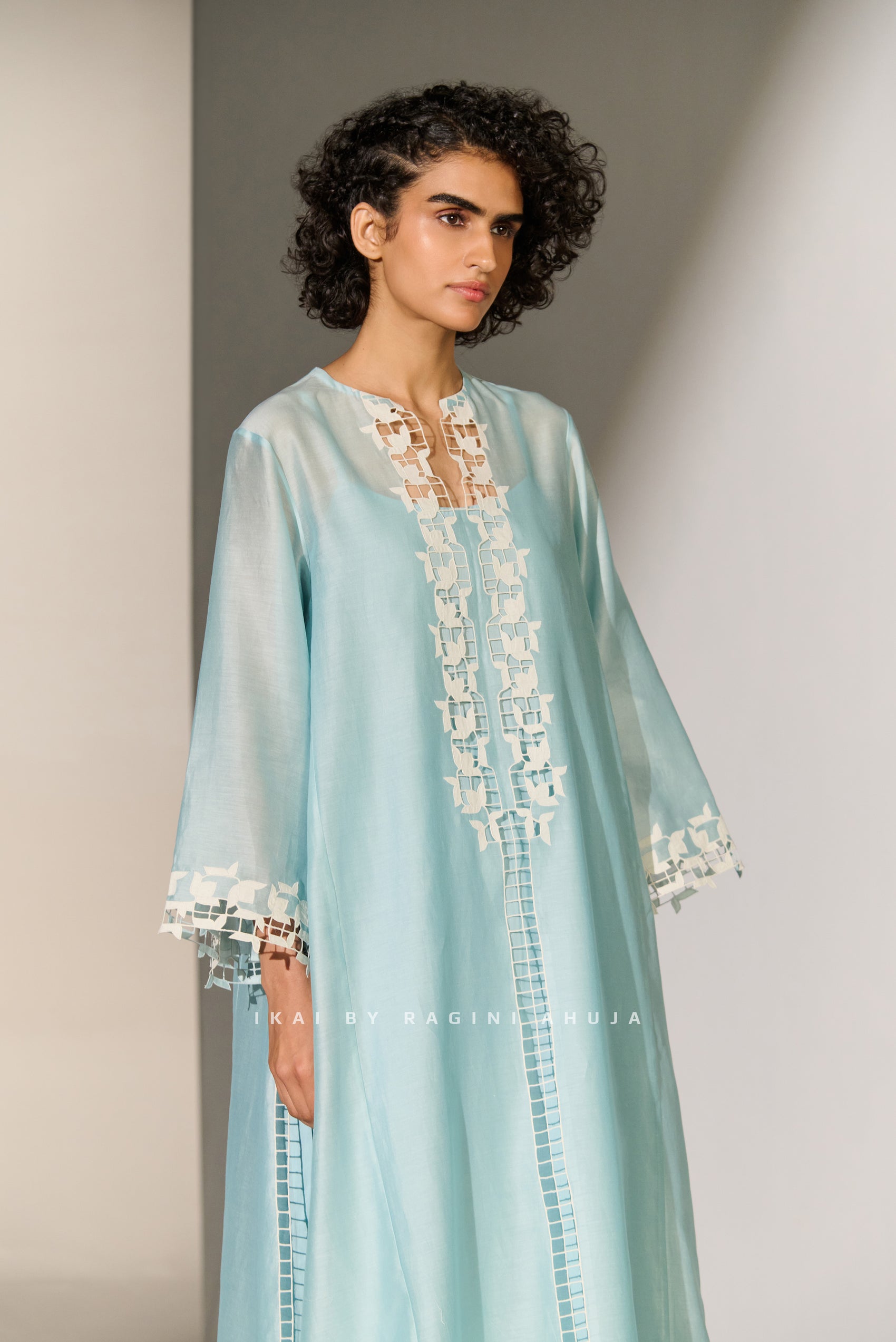 CUTWORK A-LINE KAMEEZ SKY