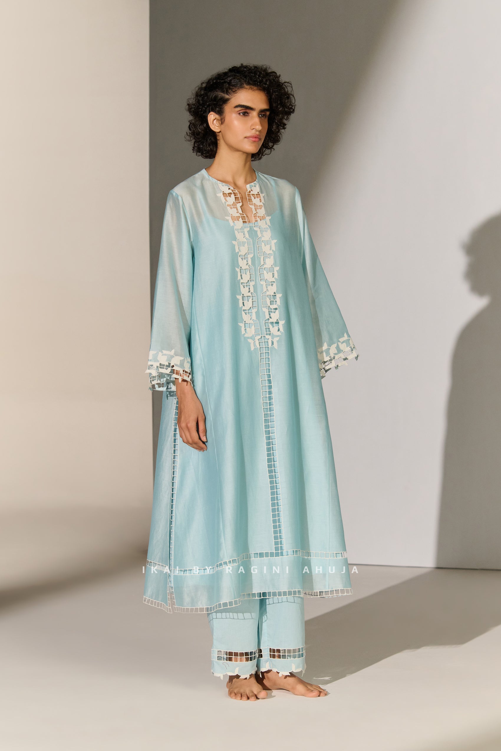 CUTWORK A-LINE KAMEEZ SKY