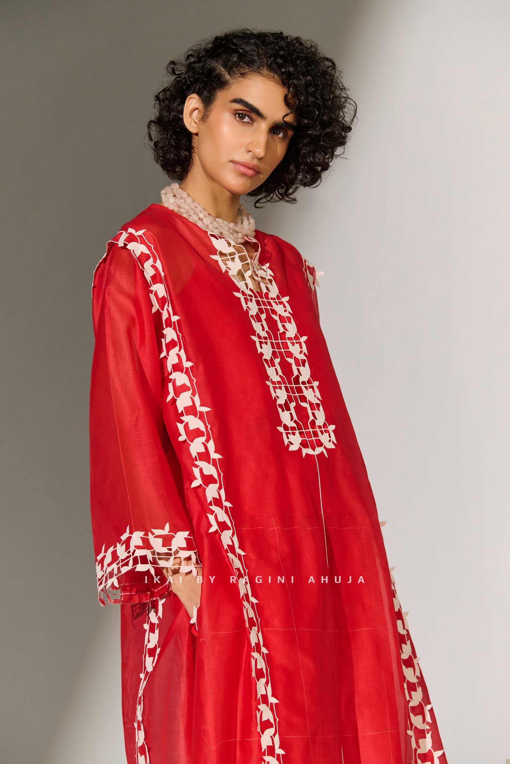 CUTWORK A-LINE KAMEEZ RED