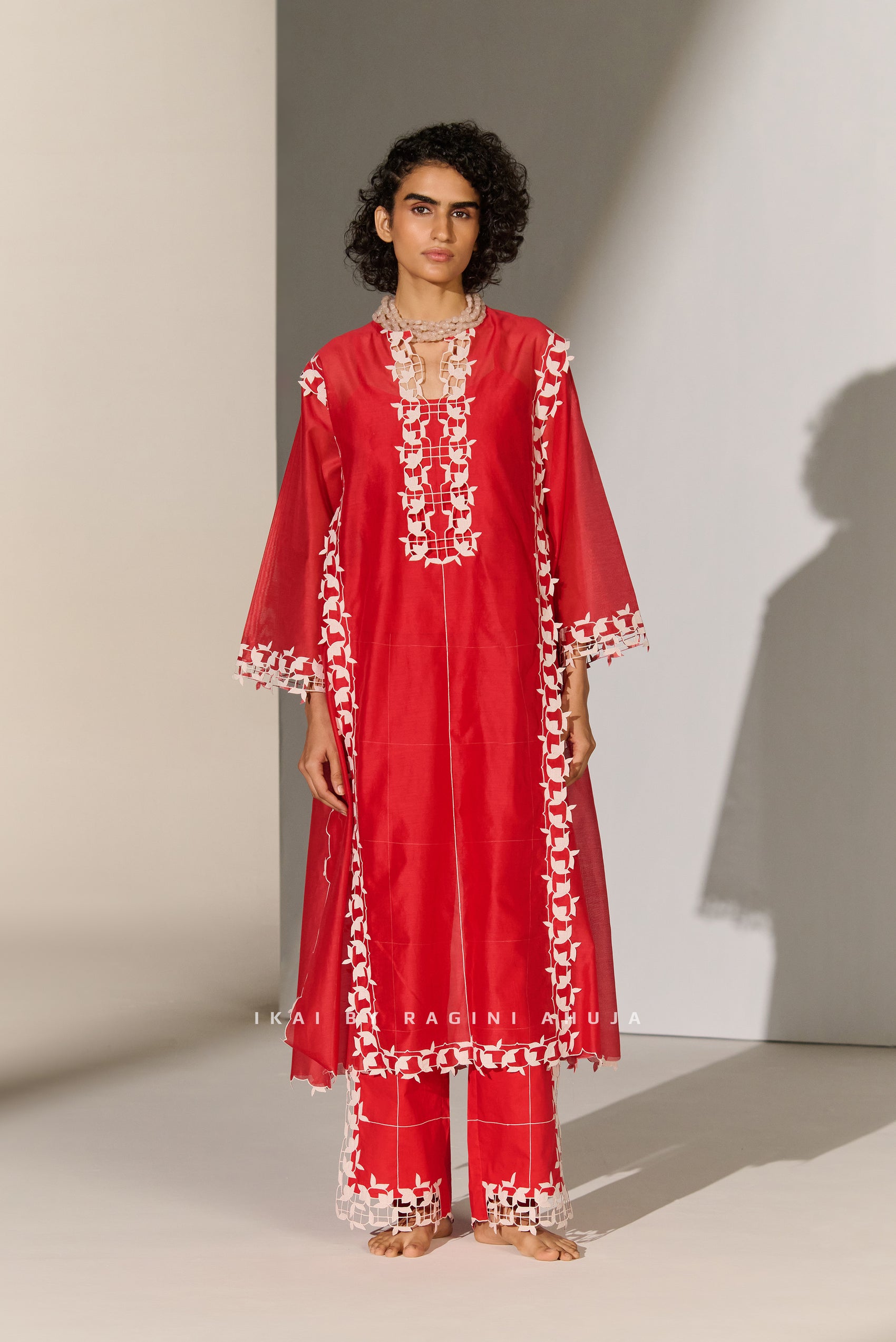 CUTWORK A-LINE KAMEEZ RED