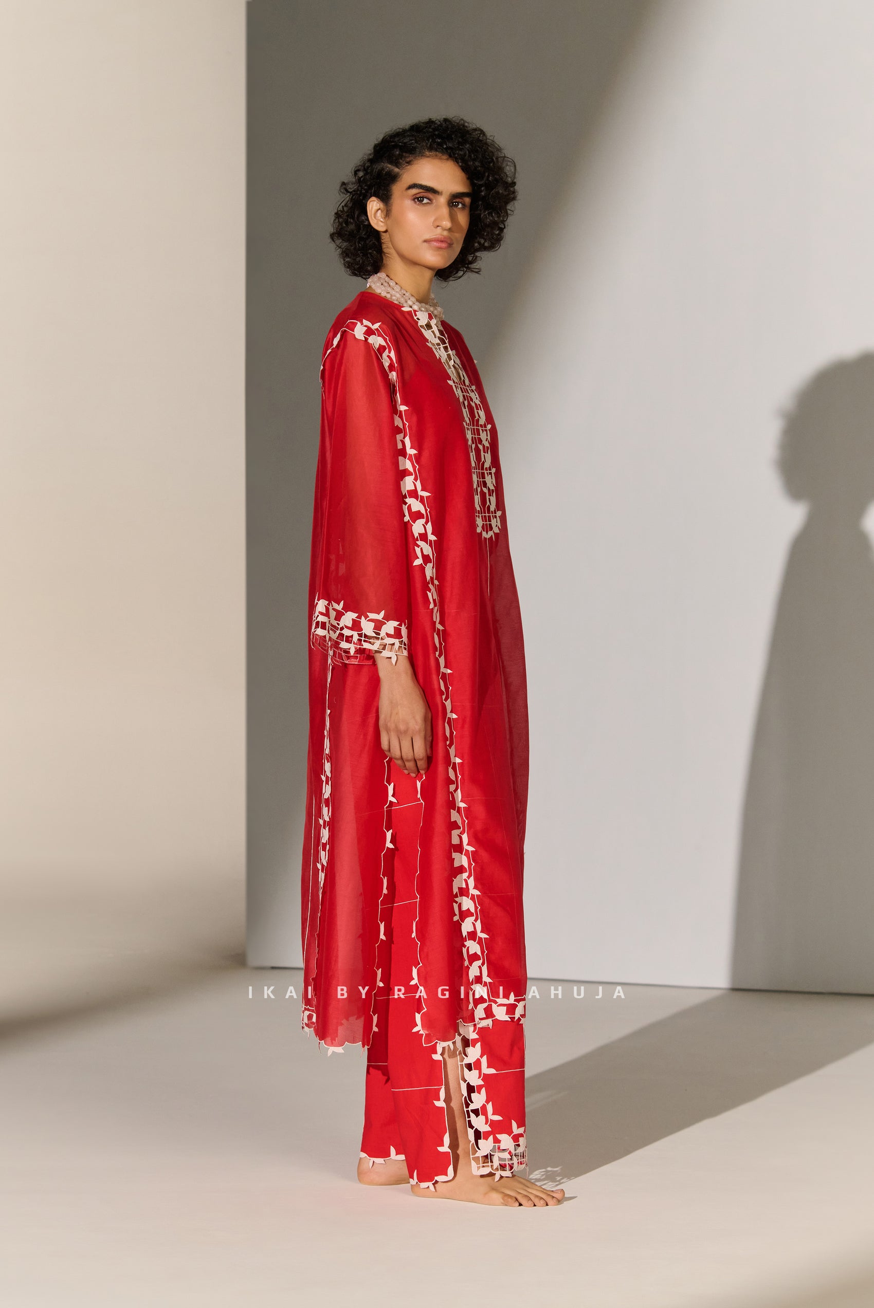 CUTWORK A-LINE KAMEEZ RED