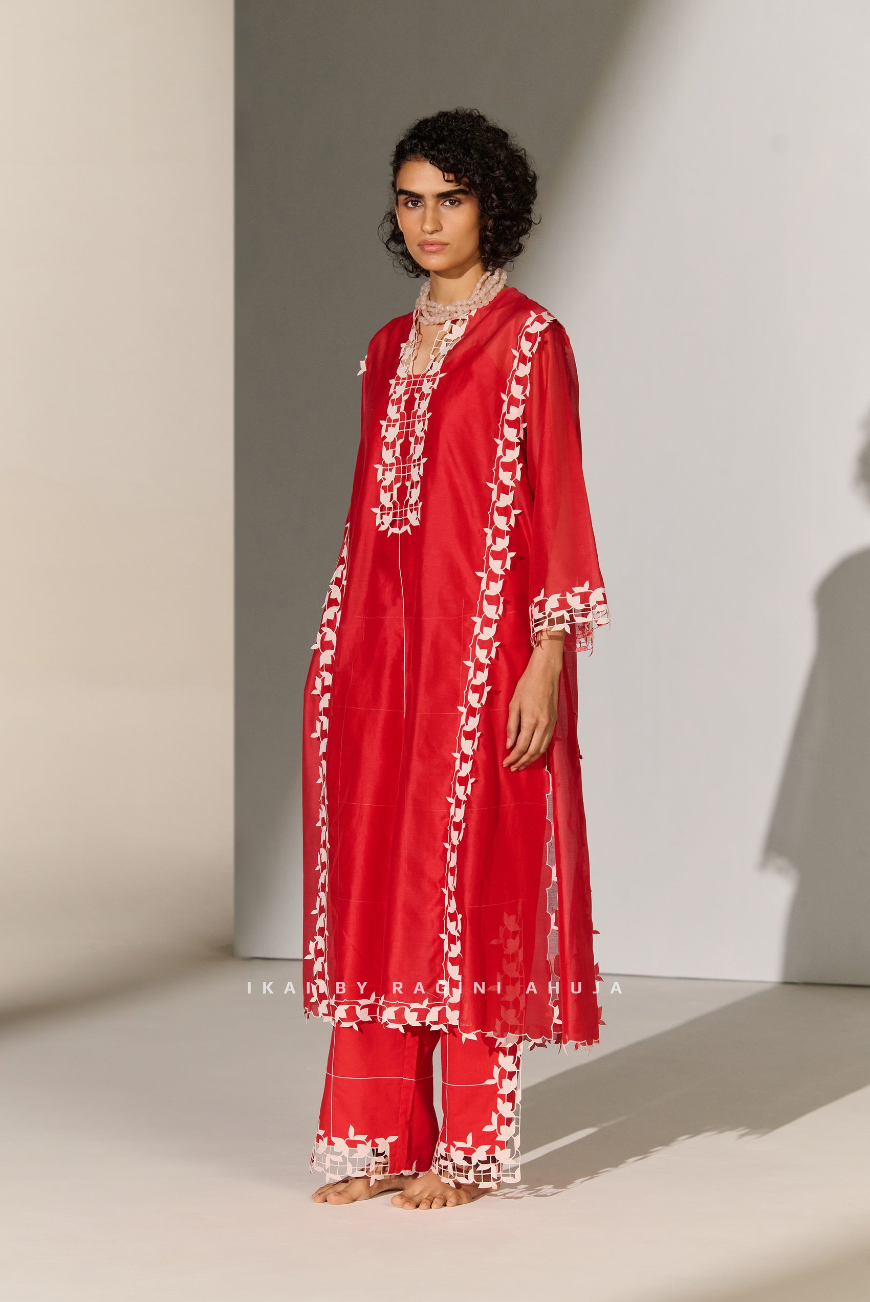 CUTWORK A-LINE KAMEEZ RED
