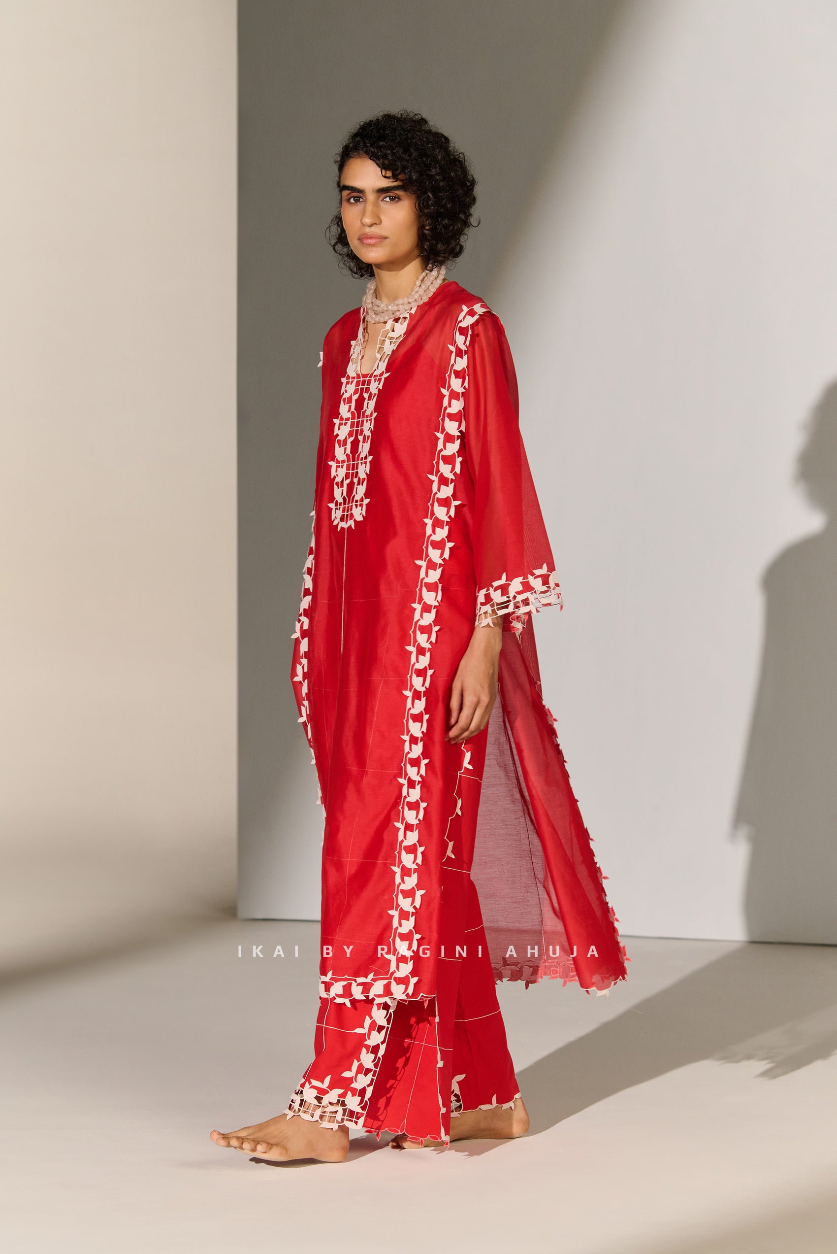 CUTWORK A-LINE KAMEEZ RED