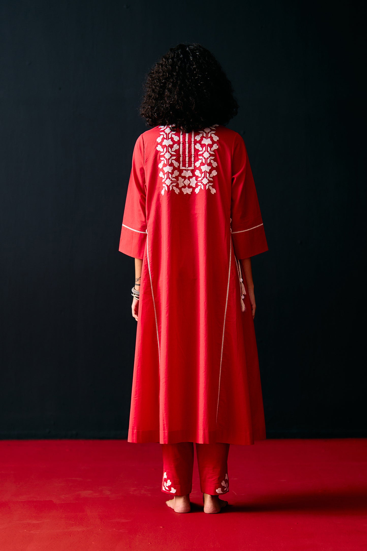 RED FLORAL A-LINE KAMEEZ