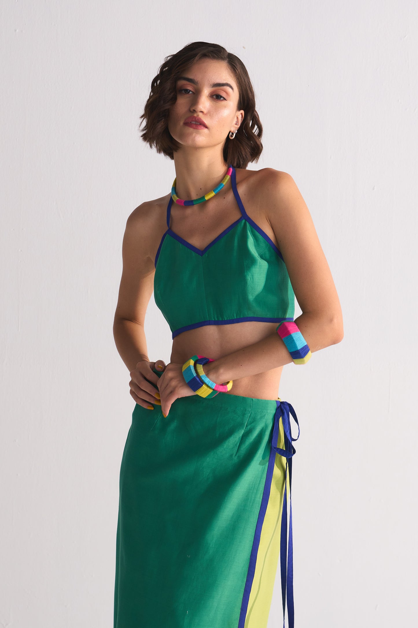 COLOUR BLOCKED WRAP SKIRT