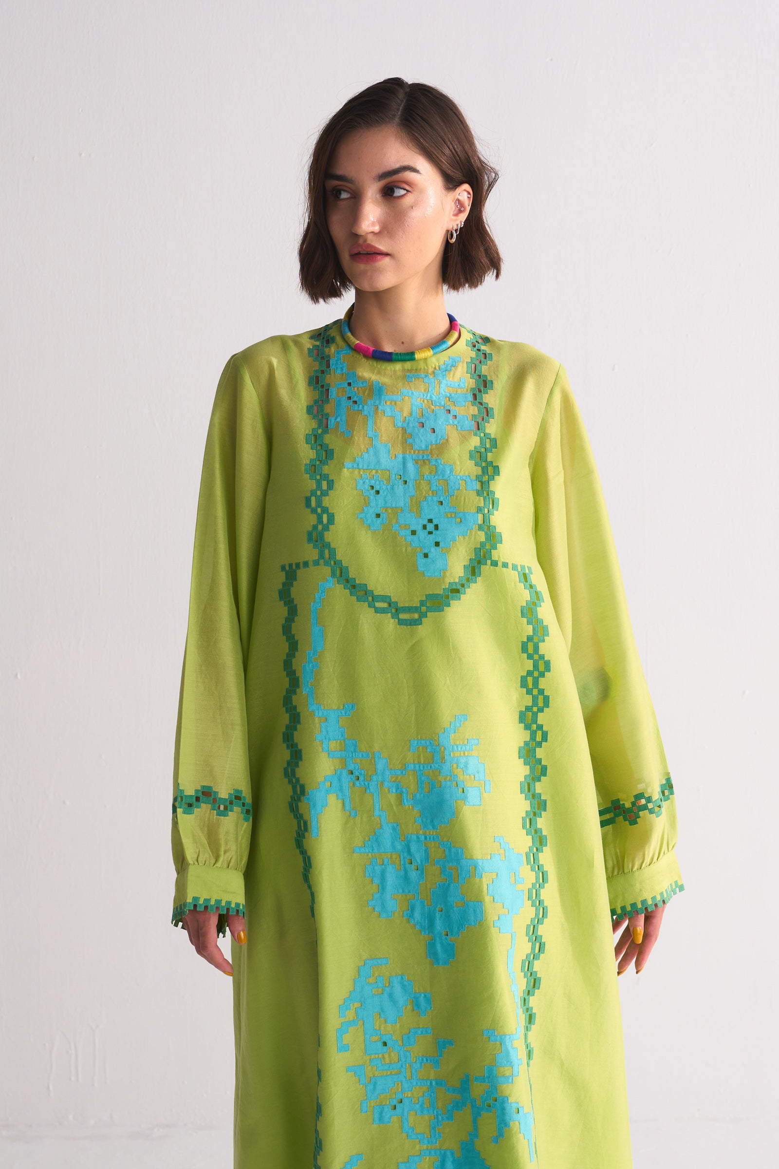 YOKE CUTWORK DRESS