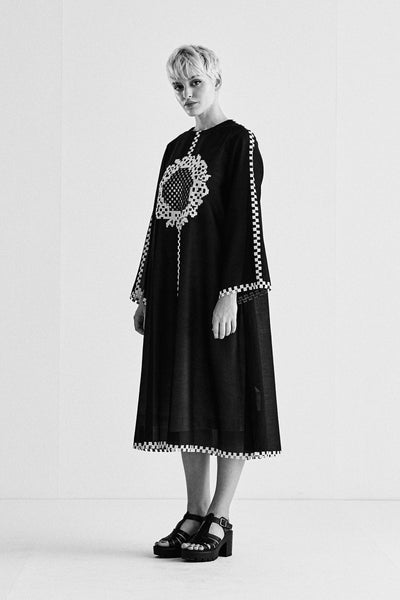 CIRCULAR DRESS WITH APPLIQUE' AND CUTWORK