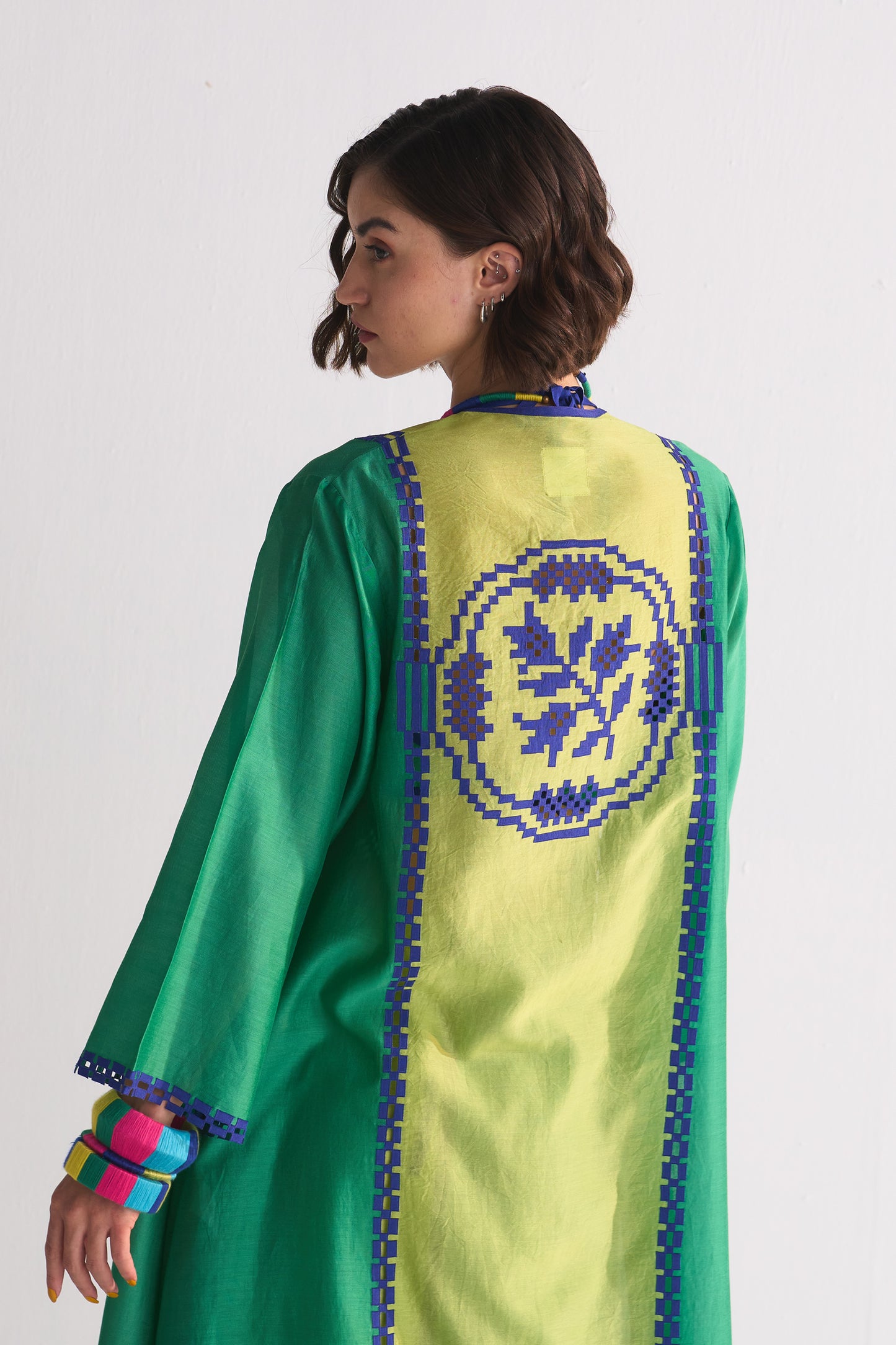 COLOUR BLOCKED APPLIQUE' AND CUTWORK JACKET