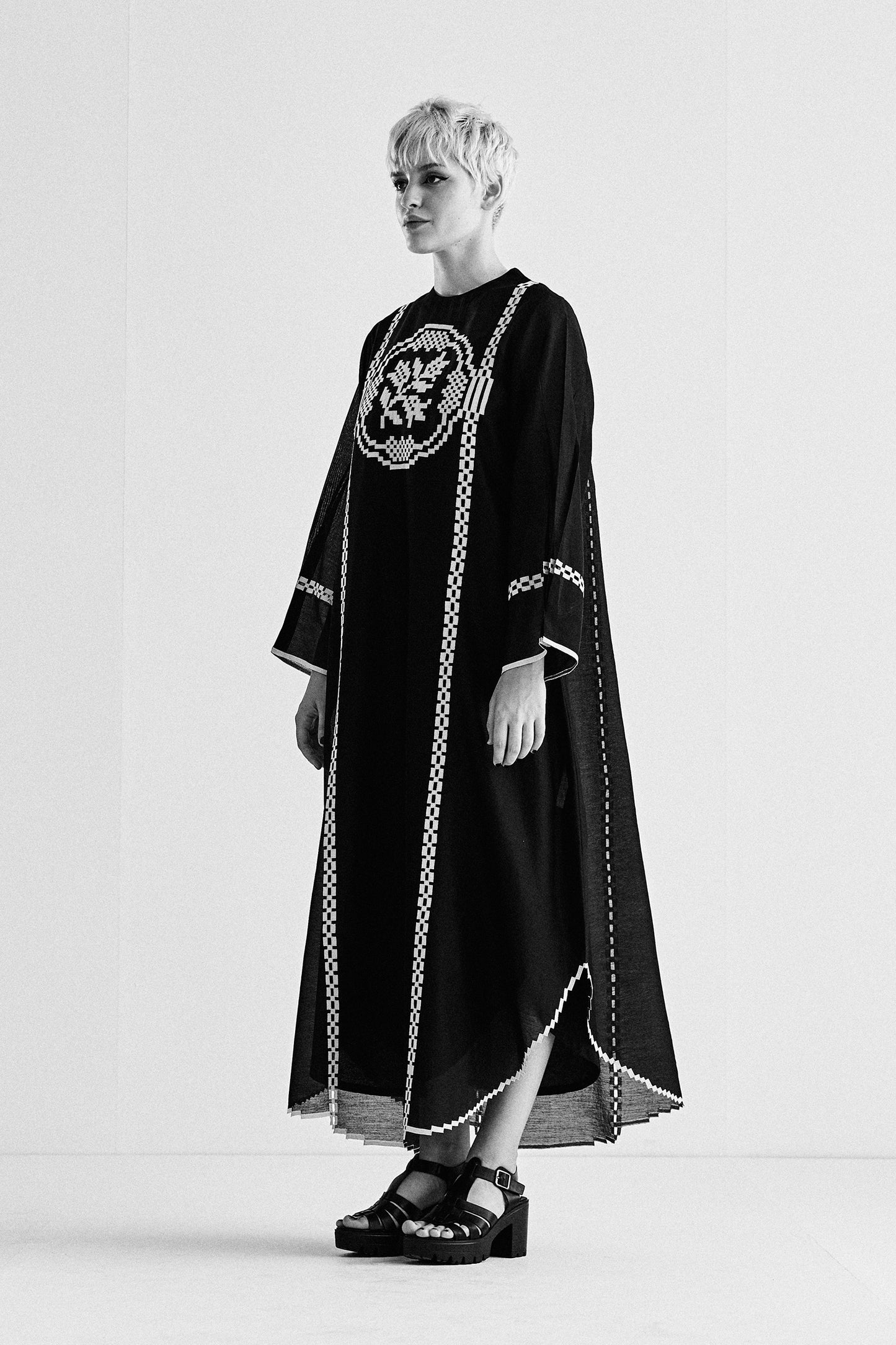 CIRCULAR MAXI DRESS WITH APPLIQUE' AND CUTWORK