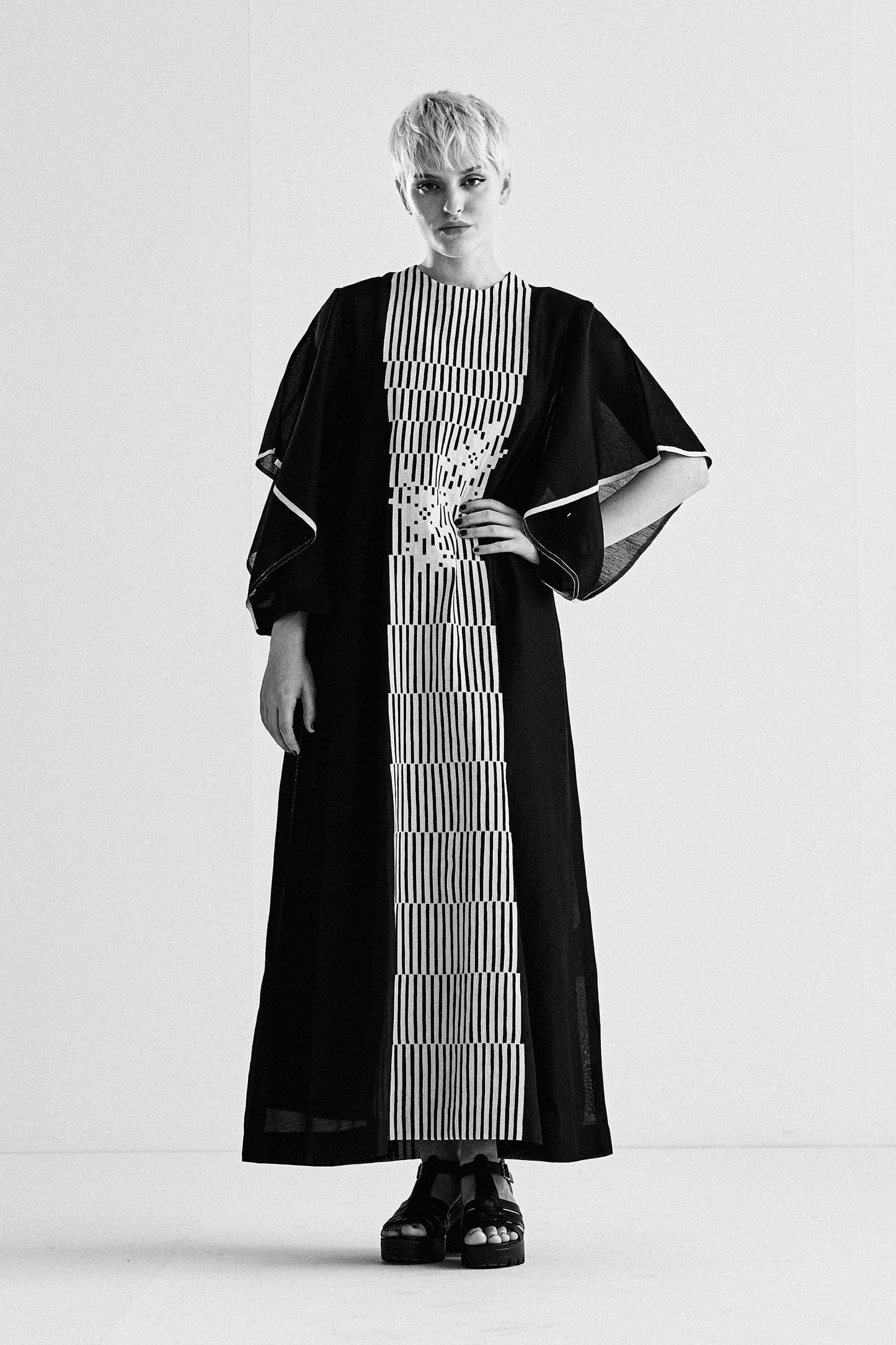 CIRCULAR MAXI DRESS WITH APPLIQUE' AND CUTWORK