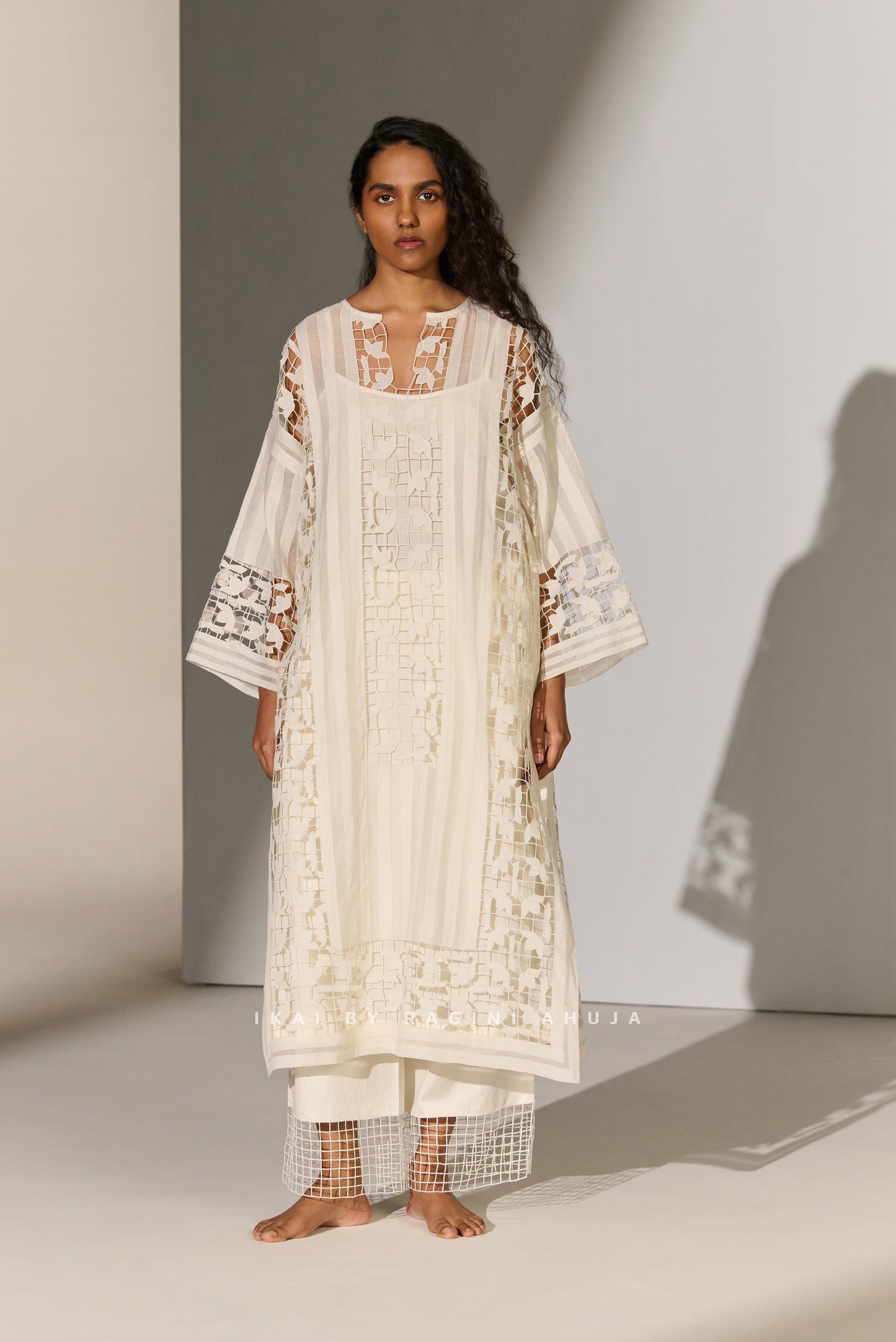 GEOMETRIC FLORAL CUTWORK DROP SHOULDER KAMEEZ IVR