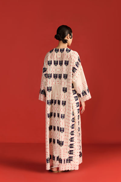 APPLIQUE' AND OUTLINE CENTRE GATHER LONG KAFTAN