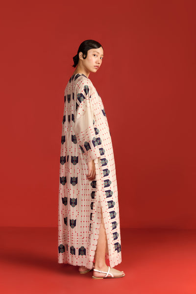 APPLIQUE' AND OUTLINE CENTRE GATHER LONG KAFTAN