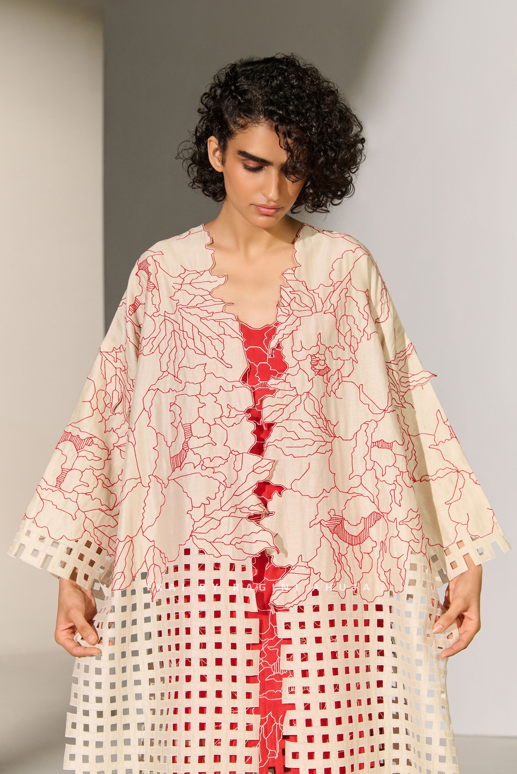 GEOMETRIC AND FLORAL CUTWORK JACKET