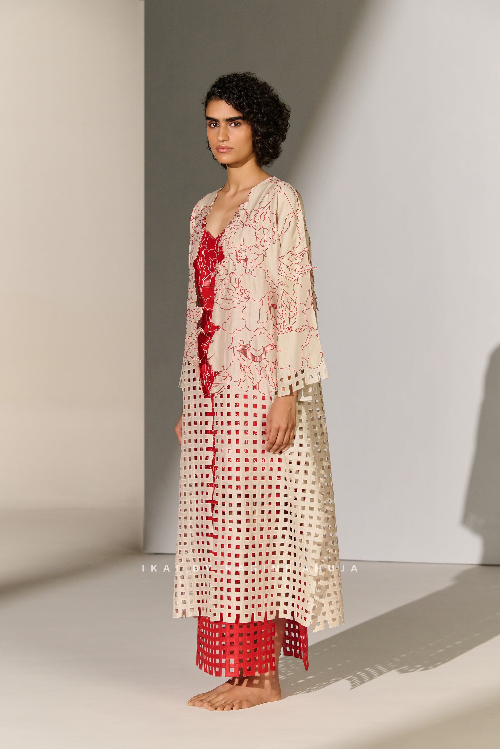 GEOMETRIC AND FLORAL CUTWORK JACKET