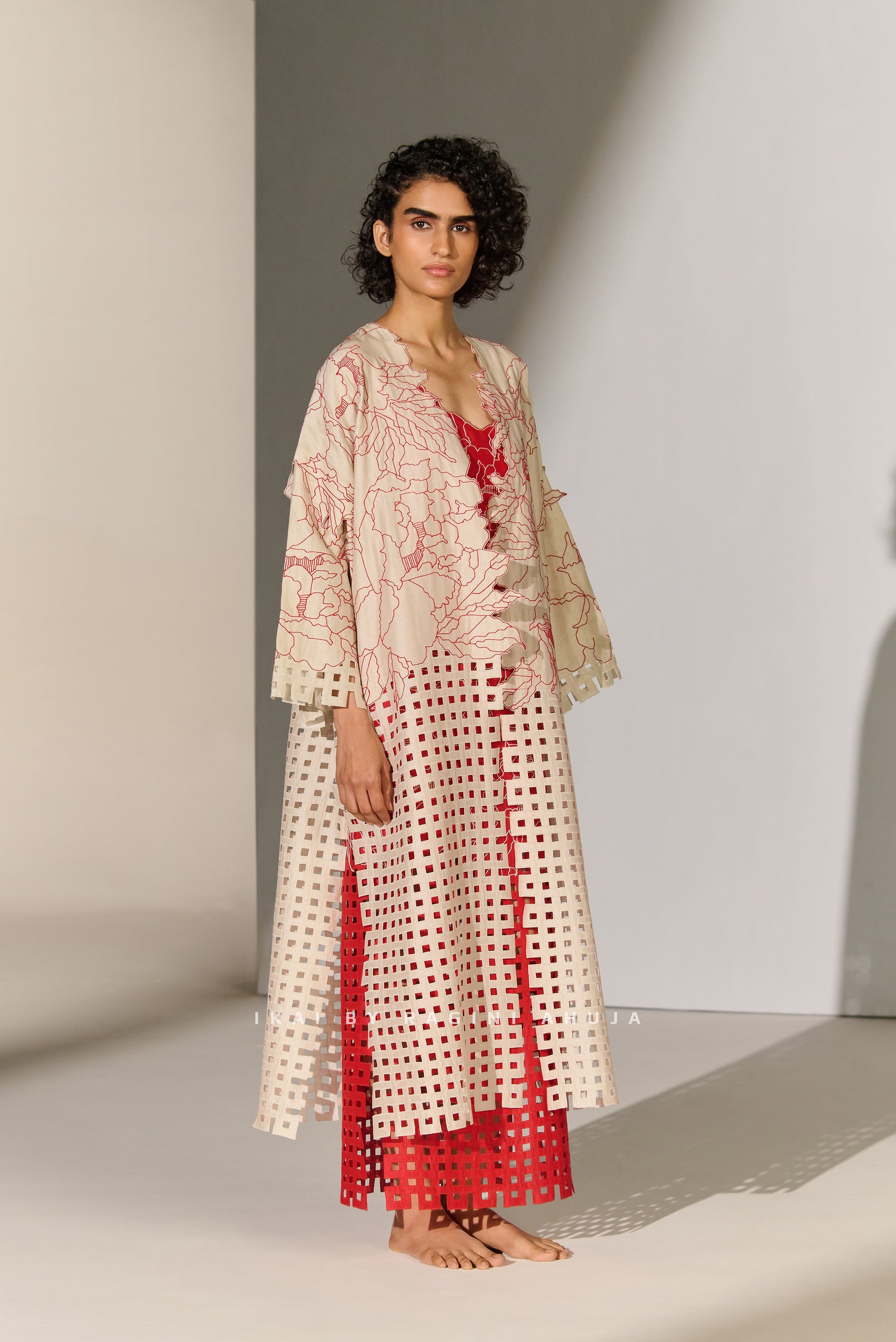 GEOMETRIC AND FLORAL CUTWORK JACKET