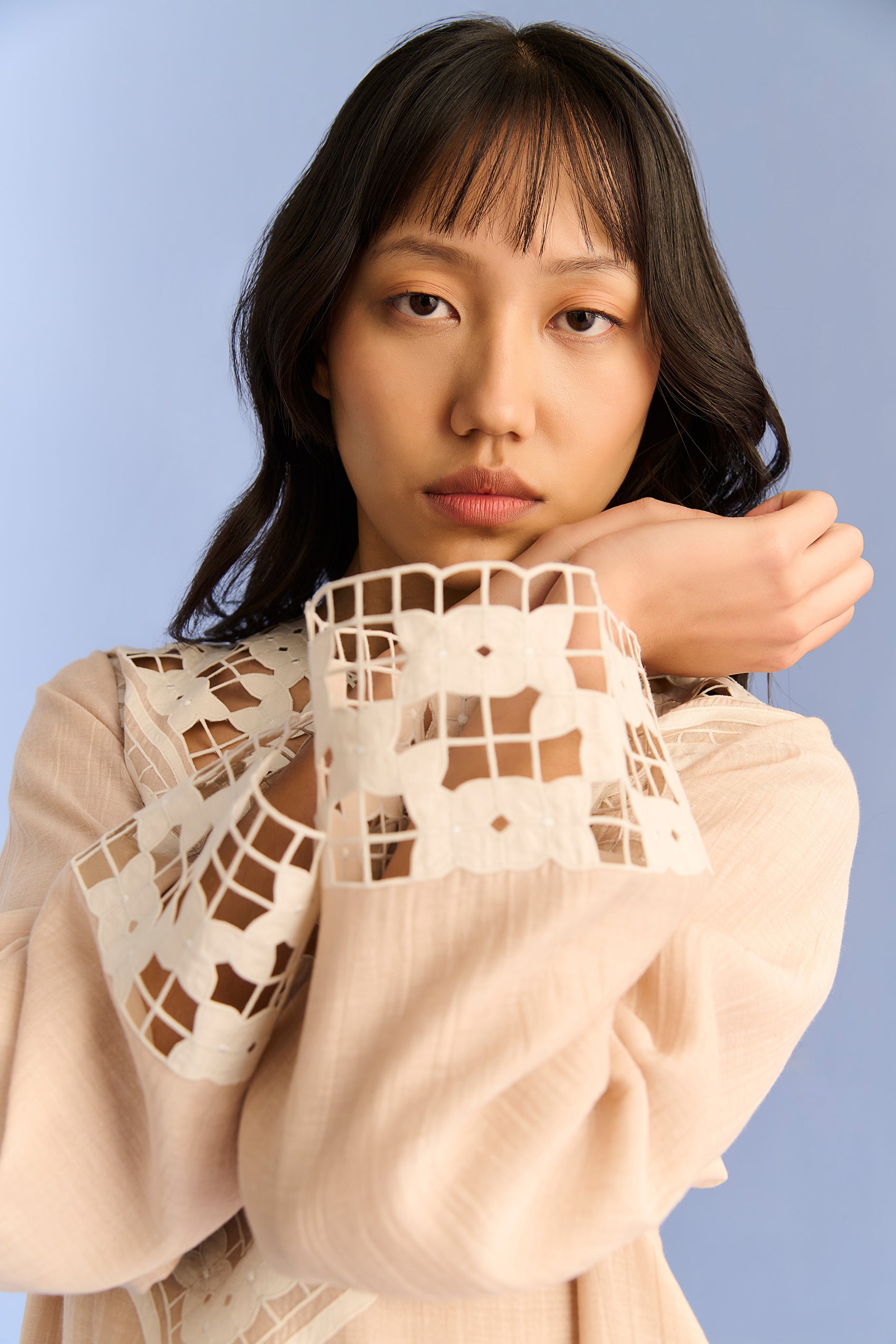 LACE APPLIQUE' AND CUTWORK DRESS