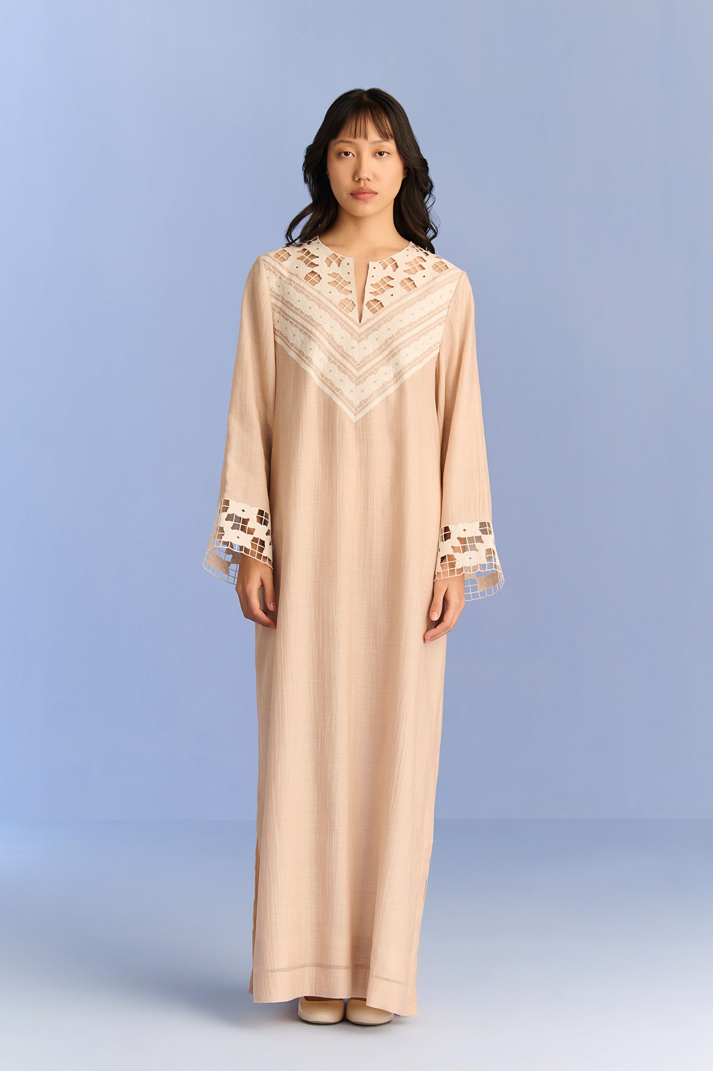 LACE APPLIQUE' AND CUTWORK DRESS