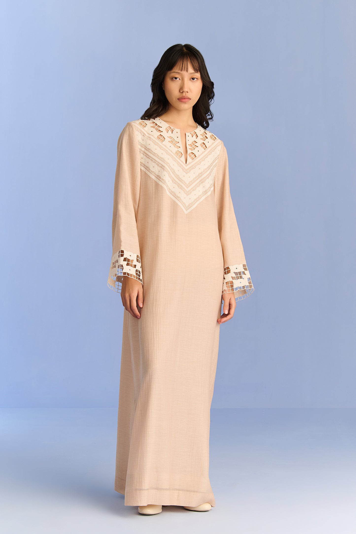 LACE APPLIQUE' AND CUTWORK DRESS