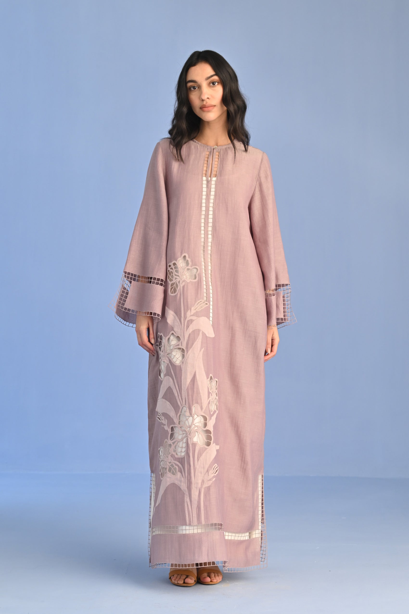 A-LINE DRESS WITH FLORAL CUTWORK