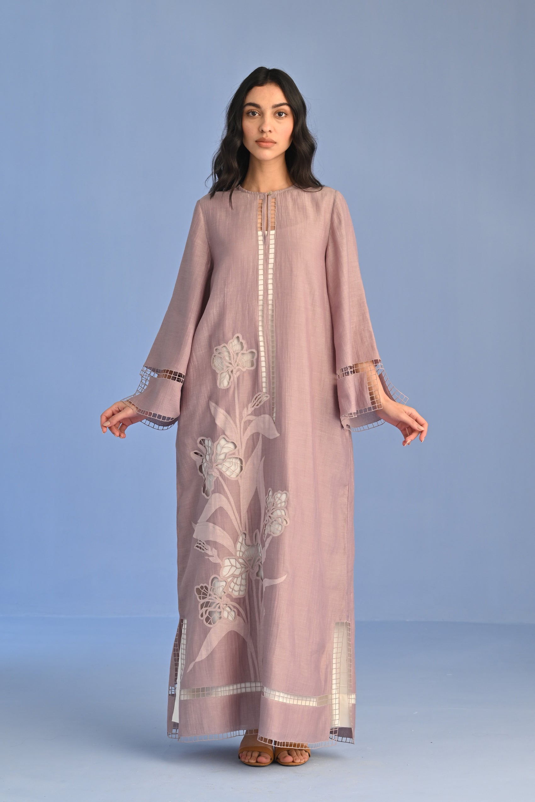 A-LINE DRESS WITH FLORAL CUTWORK