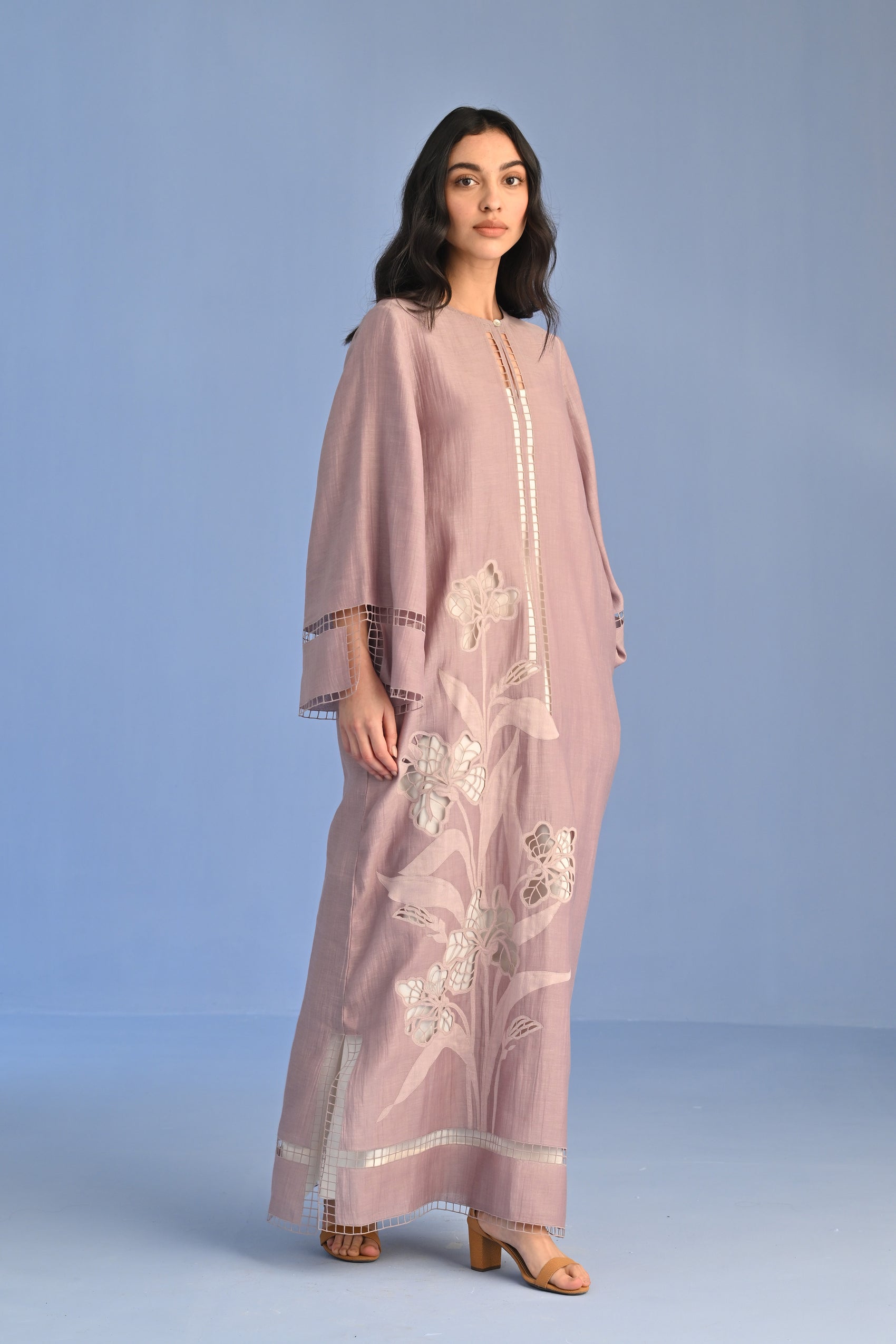 A-LINE DRESS WITH FLORAL CUTWORK