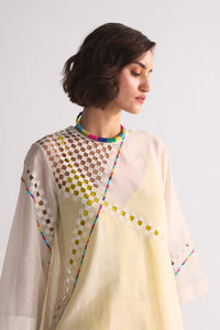 IVORY TONAL KAMEEZ WITH APPLIQUE', CUTWORK AND THREAD