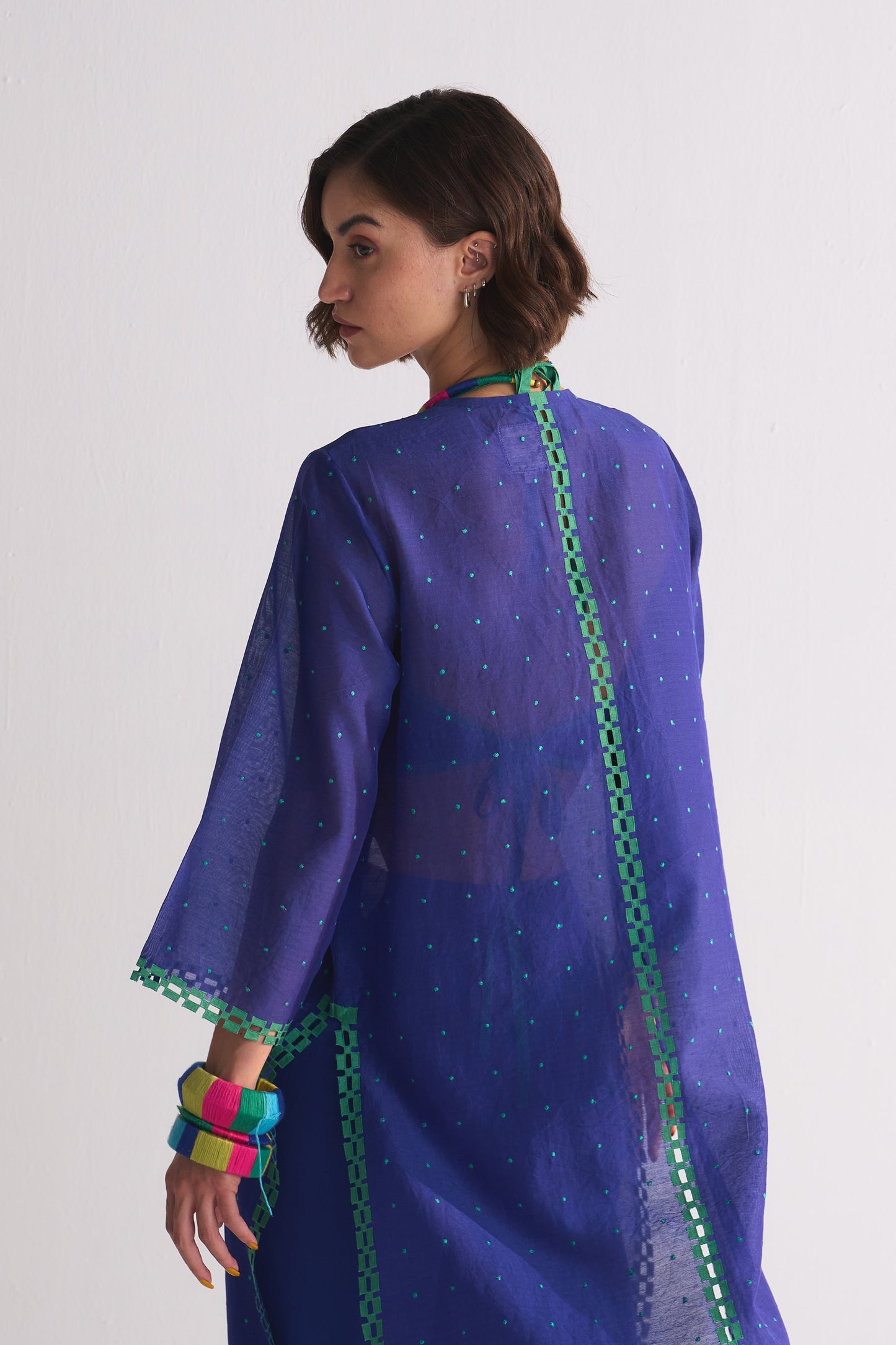 DOT DOT KAMEEZ WITH FLORAL SCALLOP APPLIQUE' AND CUTWORK