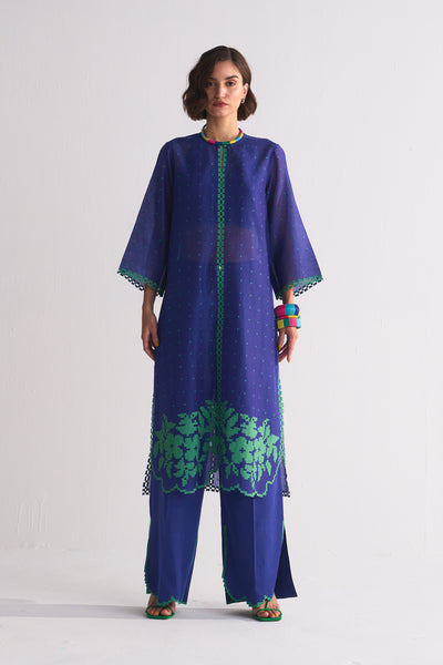 DOT DOT KAMEEZ WITH FLORAL SCALLOP APPLIQUE' AND CUTWORK