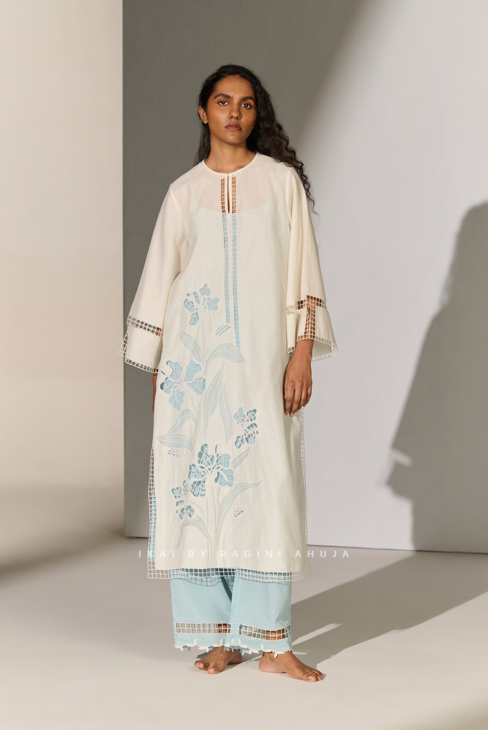 GEOMETRIC FLORAL CUTWORK MILD A-LINE KAMEEZ