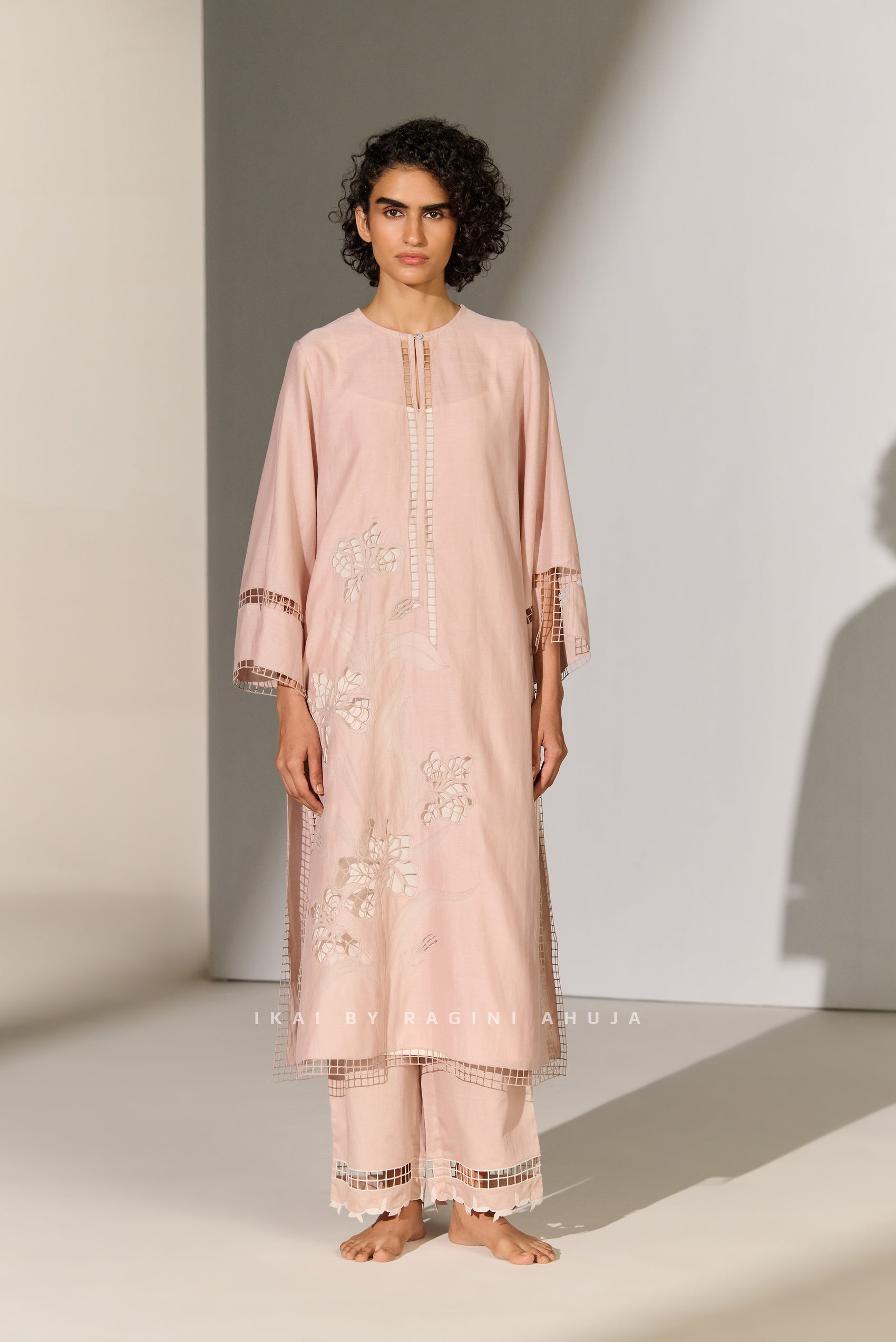 GEOMETRIC FLORAL CUTWORK MILD A-LINE KAMEEZ SMV