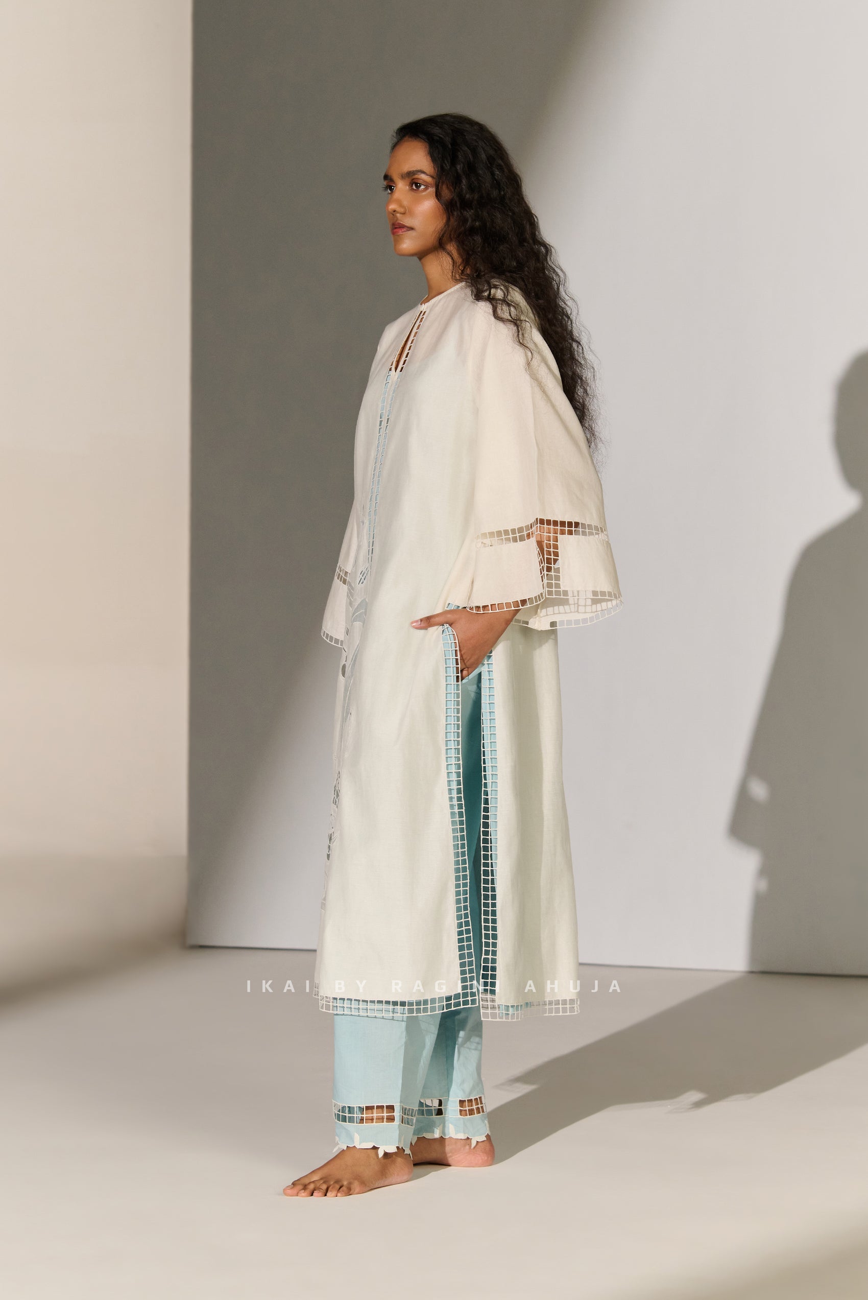 GEOMETRIC FLORAL CUTWORK MILD A-LINE KAMEEZ