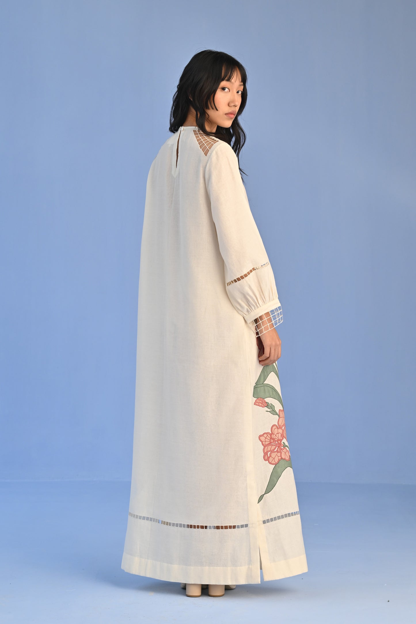 FLORAL APPLIQUE' AND CUTWORK DRESS