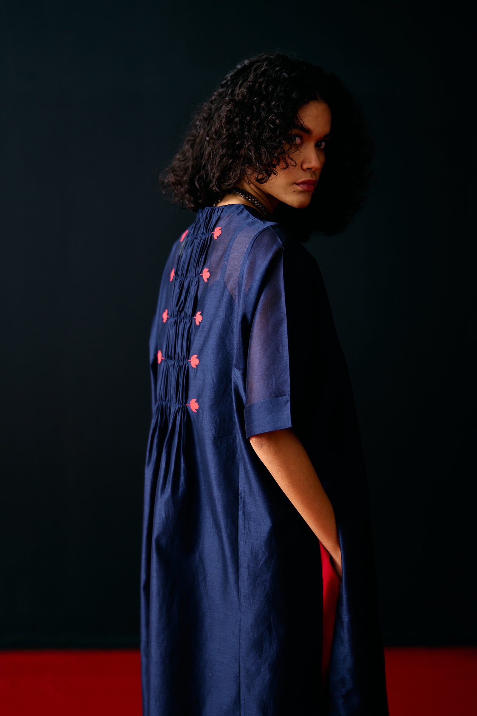 NAVY CENTRE GATHER KAFTAN KAMEEZ