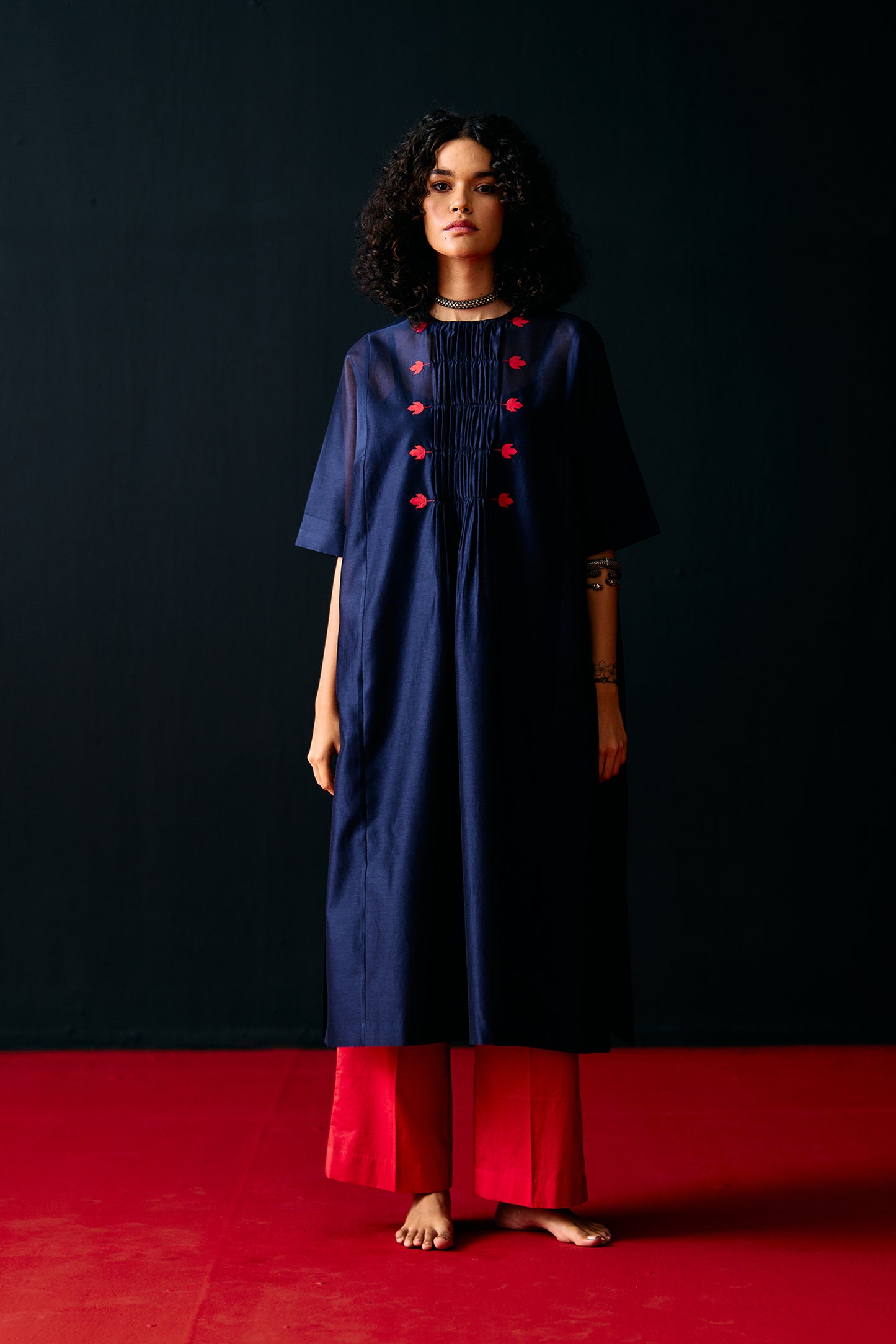 NAVY CENTRE GATHER KAFTAN KAMEEZ