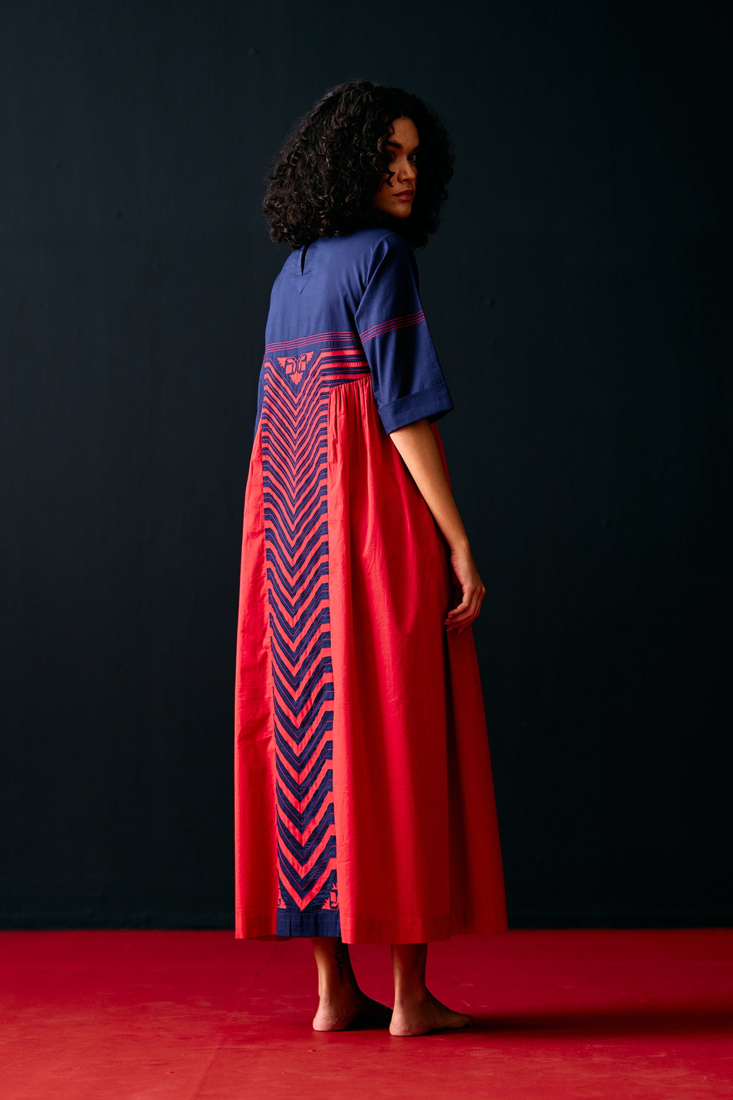 NAVY SIDE GATHER ANIMAL DRESS