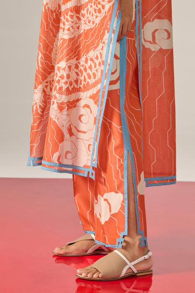 DRAGON PRINT AND CUTWORK DROP SHOULDER KAMEEZ