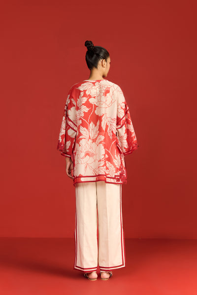 FLORAL PRINT AND CUTWORK KAFTAN SHIRT