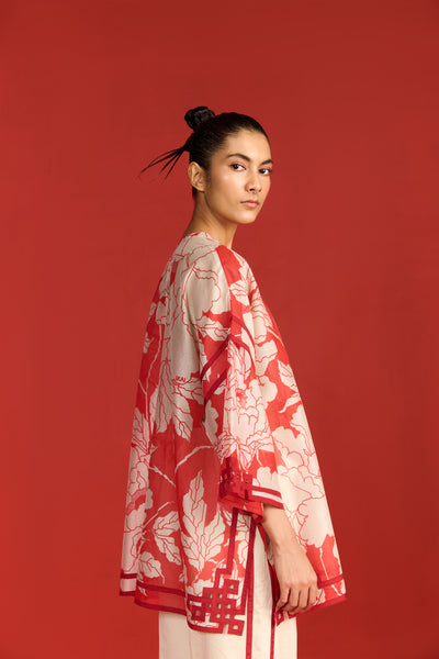 FLORAL PRINT AND CUTWORK KAFTAN SHIRT