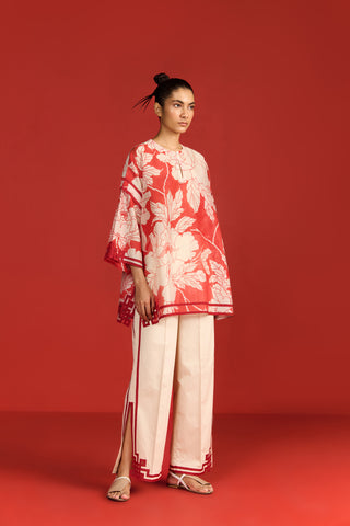 FLORAL PRINT AND CUTWORK KAFTAN SHIRT