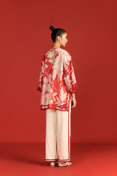 FLORAL PRINT AND CUTWORK KAFTAN SHIRT