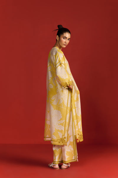 FLORAL PRINT AND CUTWORK KAFTAN