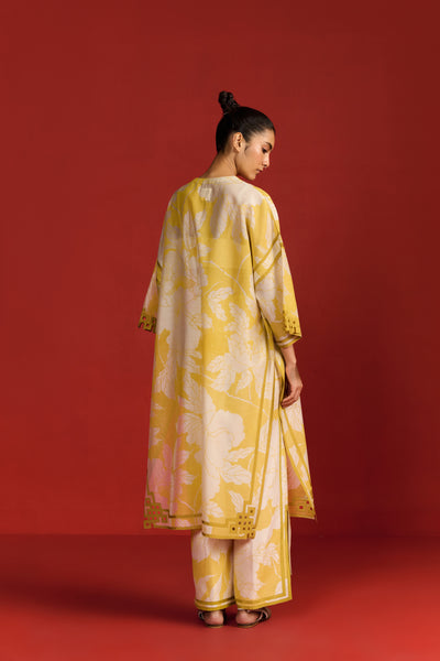 FLORAL PRINT AND CUTWORK KAFTAN