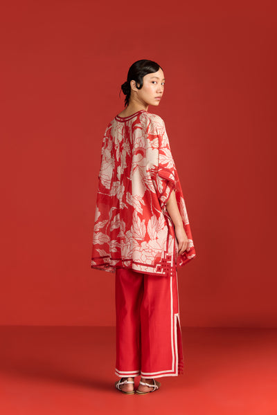 FLORAL PRINT PLEATED KAFTAN WITH THREADWORK SLIP