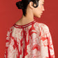 FLORAL PRINT PLEATED KAFTAN WITH THREADWORK SLIP
