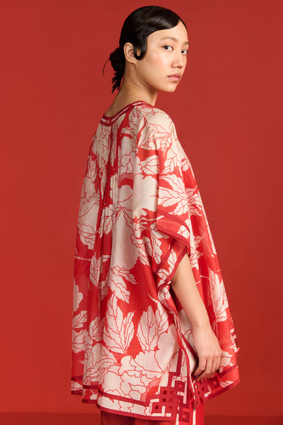 FLORAL PRINT PLEATED KAFTAN WITH THREADWORK SLIP